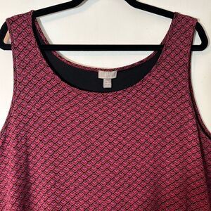 J. Jill Wearever 2X long tank with pattern print layering piece red pink rare